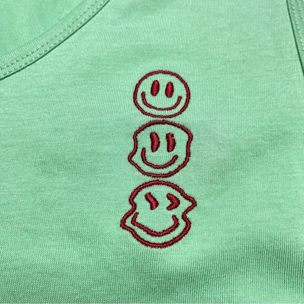Dutch Bros Mint Smiley Faces Logo Tee Sz M